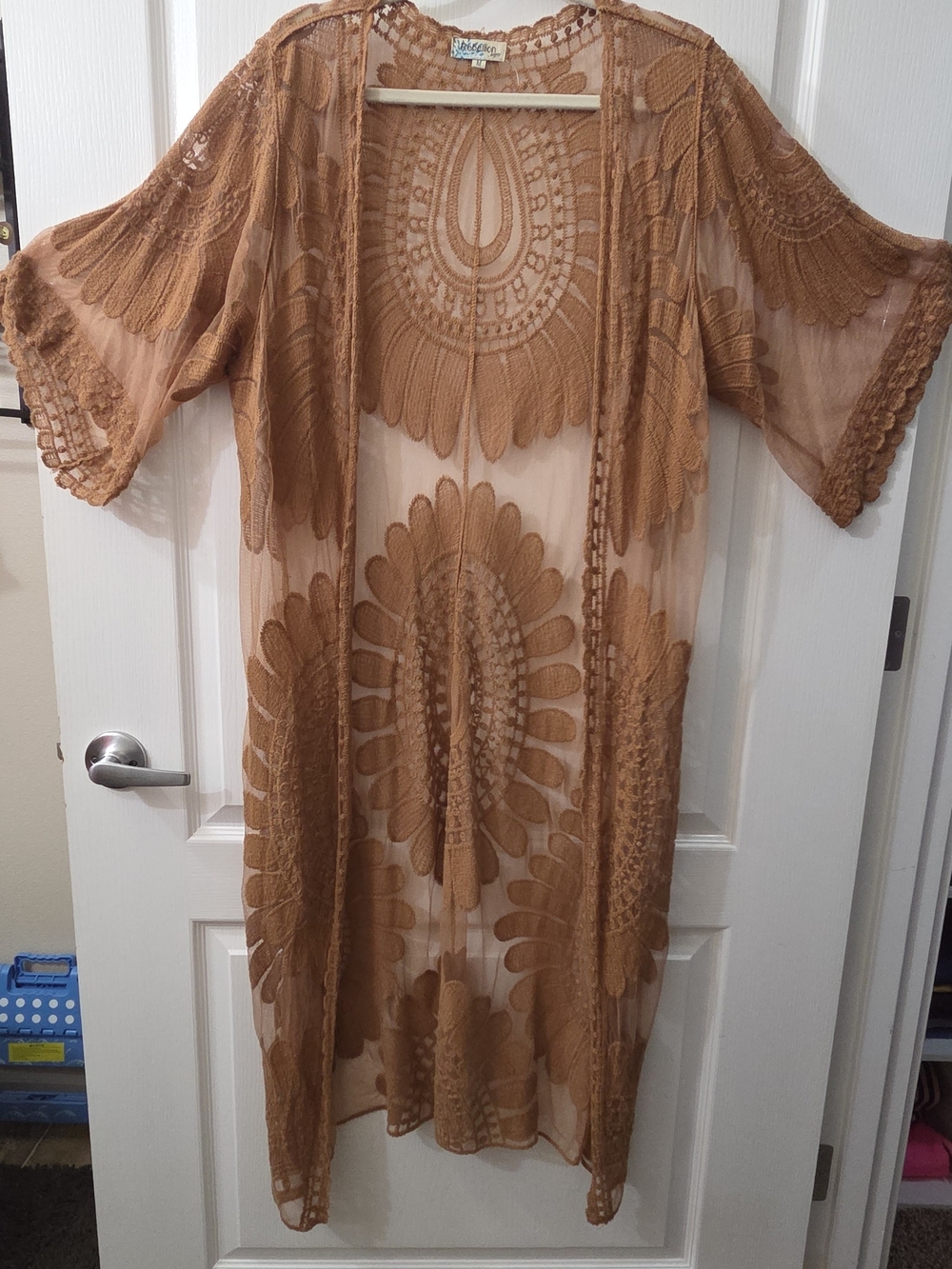 Rebellion Sheer Lace Kimono in Caramel Brown